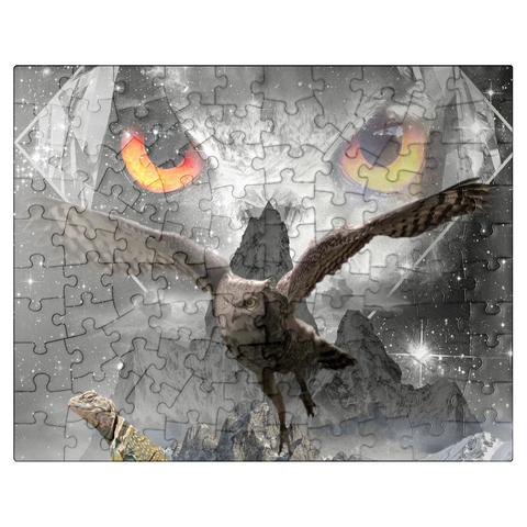 puzzleplate Owl Eyes, Mountain Owls - Random Galaxy 100 Jigsaw Puzzle