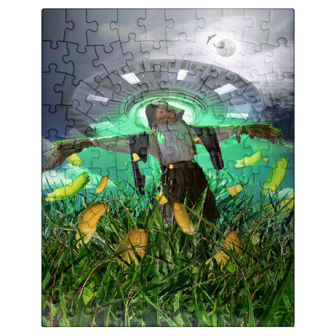 puzzleplate UFO Scarecrow in Corn Field - Random Galaxy 100 Jigsaw Puzzle