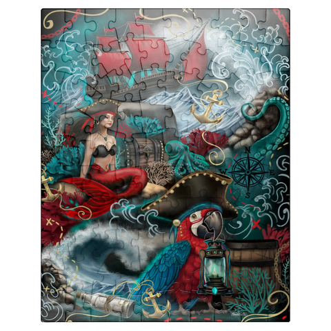 puzzleplate Pirate Cove Parrot and Mermaid - Sheena Pike 100 Jigsaw Puzzle