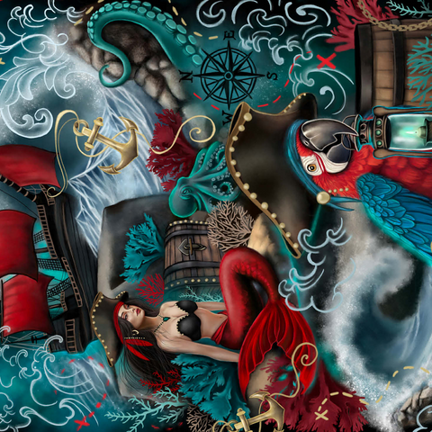 Pirate Cove Parrot and Mermaid - Sheena Pike 500 Jigsaw Puzzle 3D Modell