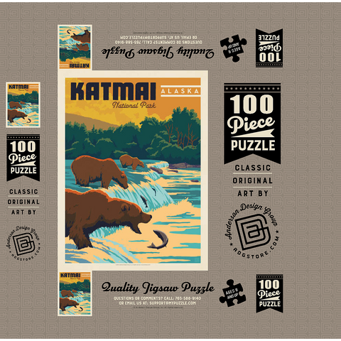 Katmai National Park: Alaska Bears Fishing at Brooks Falls 100 Jigsaw Puzzle box 3D Modell