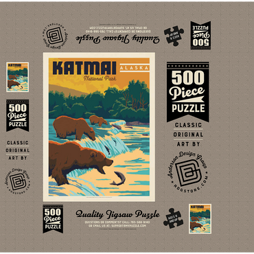Katmai National Park: Alaska Bears Fishing at Brooks Falls 500 Jigsaw Puzzle box 3D Modell