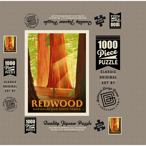 Redwood National And State Parks: Sun Beams 1000 Jigsaw Puzzle box 3D Modell
