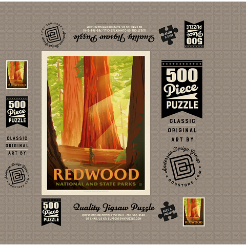 Redwood National And State Parks: Sun Beams 500 Jigsaw Puzzle box 3D Modell