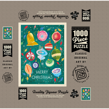 Merry Christmas Retro Holiday Ornaments and Lights 1000 Jigsaw Puzzle box 3D Modell