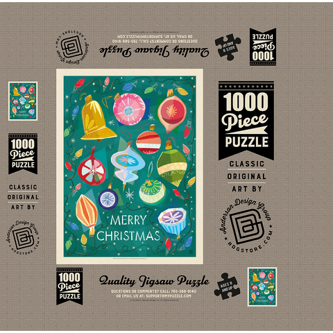 Merry Christmas Retro Holiday Ornaments and Lights 1000 Jigsaw Puzzle box 3D Modell