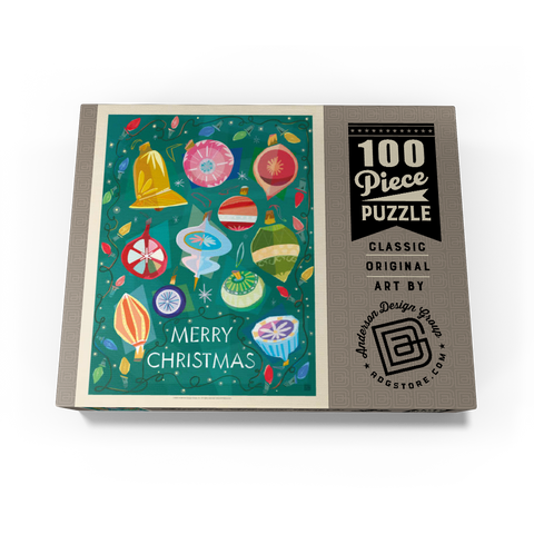 Merry Christmas Retro Holiday Ornaments and Lights 100 Jigsaw Puzzle box view3