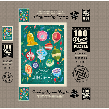 Merry Christmas Retro Holiday Ornaments and Lights 100 Jigsaw Puzzle box 3D Modell