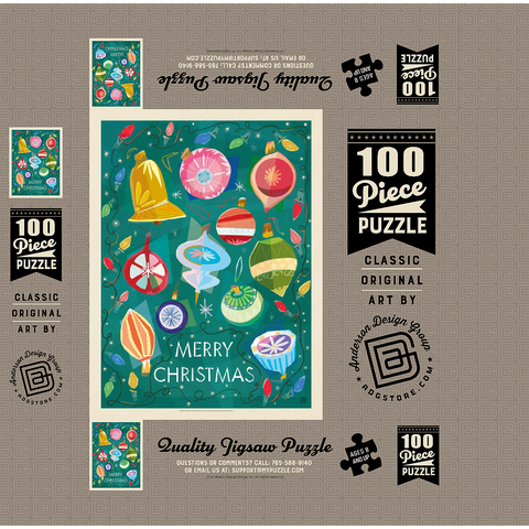 Merry Christmas Retro Holiday Ornaments and Lights 100 Jigsaw Puzzle box 3D Modell