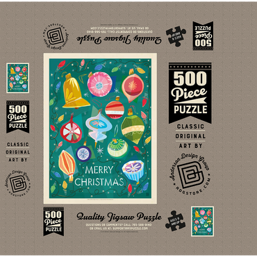 Merry Christmas Retro Holiday Ornaments and Lights 500 Jigsaw Puzzle box 3D Modell