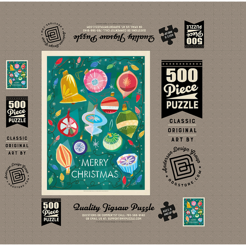 Merry Christmas Retro Holiday Ornaments and Lights 500 Jigsaw Puzzle box 3D Modell