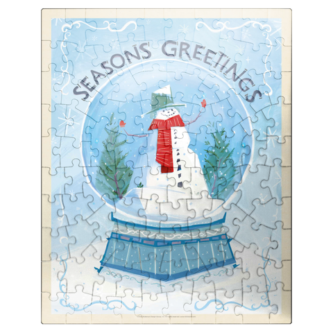puzzleplate Season's Greetings Snowman in Winter Snow Globe 100 Jigsaw Puzzle