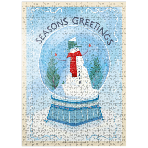 puzzleplate Season's Greetings Snowman in Winter Snow Globe 500 Jigsaw Puzzle