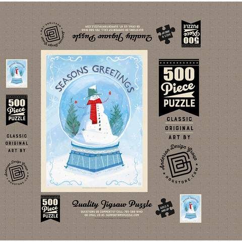 Season's Greetings Snowman in Winter Snow Globe 500 Jigsaw Puzzle box 3D Modell