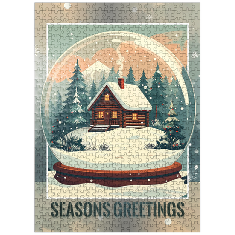 puzzleplate Cozy Winter Cabin, Christmas Snow Globe 500 Jigsaw Puzzle