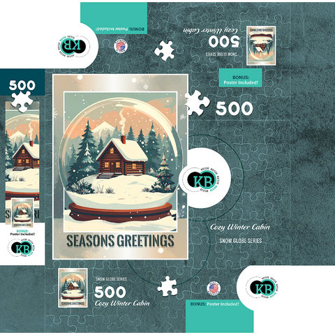 Cozy Winter Cabin, Christmas Snow Globe 500 Jigsaw Puzzle box 3D Modell