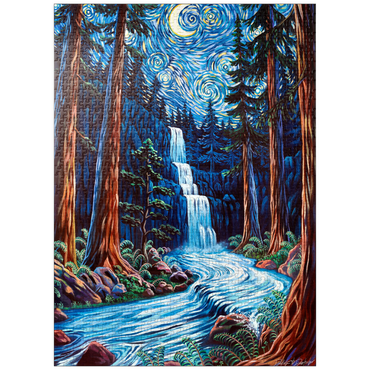 puzzleplate Redwood Starry Night Waterfall - Dakota Daetwiler 1000 Jigsaw Puzzle