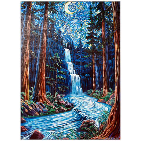 puzzleplate Redwood Starry Night Waterfall - Dakota Daetwiler 1000 Jigsaw Puzzle