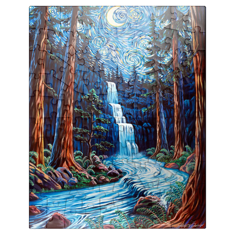 puzzleplate Redwood Starry Night Waterfall - Dakota Daetwiler 100 Jigsaw Puzzle