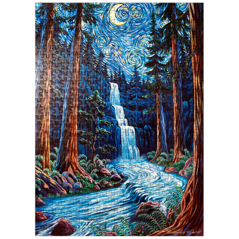 puzzleplate Redwood Starry Night Waterfall - Dakota Daetwiler 500 Jigsaw Puzzle