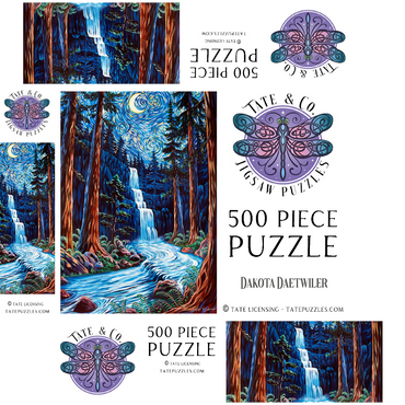 Redwood Starry Night Waterfall - Dakota Daetwiler 500 Jigsaw Puzzle box 3D Modell