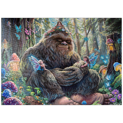 puzzleplate Peaceful Bigfoot Sasquatch with Fairies - Dakota Daetwiler 1000 Jigsaw Puzzle