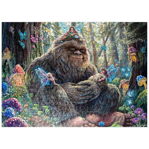 puzzleplate Peaceful Bigfoot Sasquatch with Fairies - Dakota Daetwiler 500 Jigsaw Puzzle