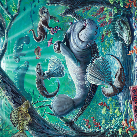 Lazy Day at the Otter Spa w/ Manatees - Dakota Daetwiler 1000 Jigsaw Puzzle 3D Modell