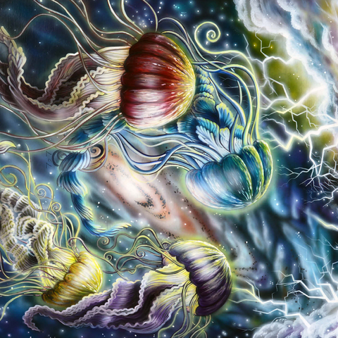 Jellyfish in Space Galaxy - Dakota Daetwiler 500 Jigsaw Puzzle 3D Modell