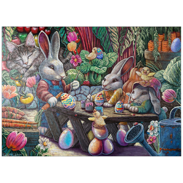 puzzleplate Easter Egg Painting w/ Bunnies kitten ducks - Dakota Daetwiler 1000 Jigsaw Puzzle