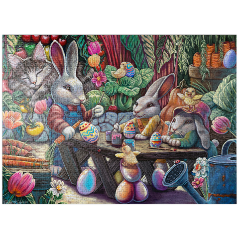 puzzleplate Easter Egg Painting w/ Bunnies kitten ducks - Dakota Daetwiler 1000 Jigsaw Puzzle