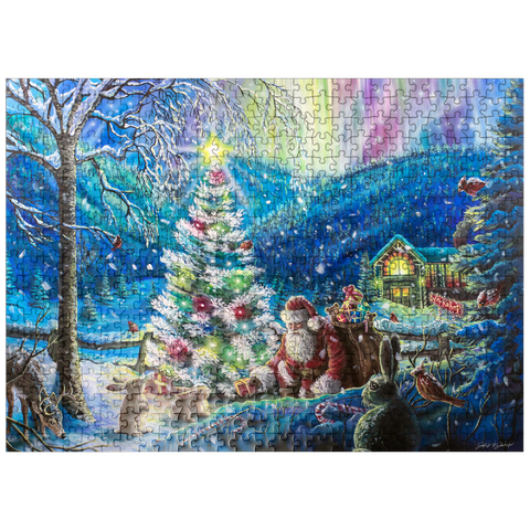 puzzleplate Christmas Tree with Santa & northern lights - Dakota Daetwiler 500 Jigsaw Puzzle