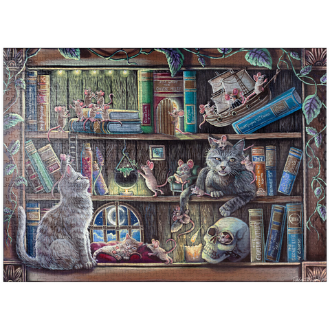 puzzleplate Cat & Mouse Library Bookshelf - Dakota Daetwiler 1000 Jigsaw Puzzle