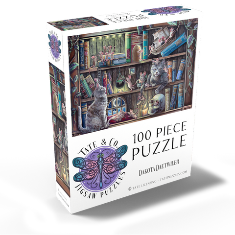Cat & Mouse Library Bookshelf - Dakota Daetwiler 100 Jigsaw Puzzle box view2