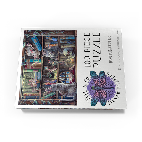 Cat & Mouse Library Bookshelf - Dakota Daetwiler 100 Jigsaw Puzzle box view3