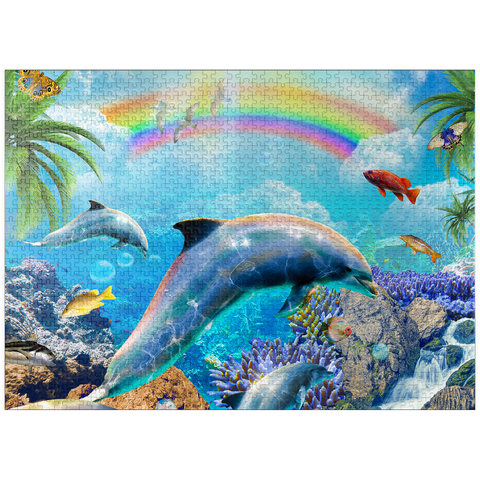 puzzleplate Rainbow Dolphin Exploring the Ocean Skies - Random Galaxy 1000 Jigsaw Puzzle