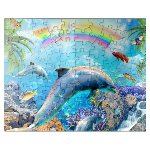 puzzleplate Rainbow Dolphin Exploring the Ocean Skies - Random Galaxy 100 Jigsaw Puzzle