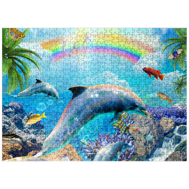 puzzleplate Rainbow Dolphin Exploring the Ocean Skies - Random Galaxy 500 Jigsaw Puzzle