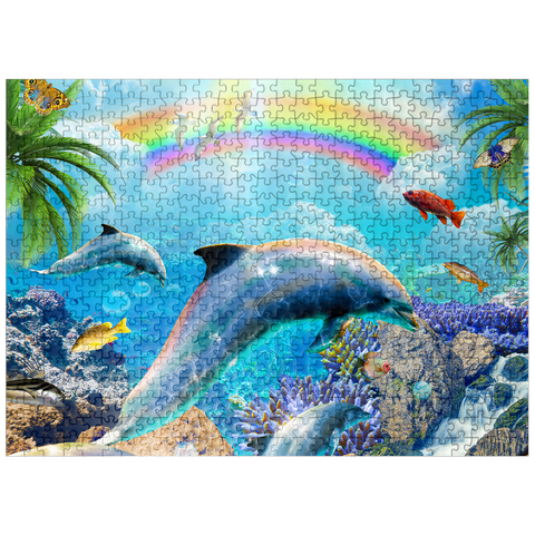 puzzleplate Rainbow Dolphin Exploring the Ocean Skies - Random Galaxy 500 Jigsaw Puzzle