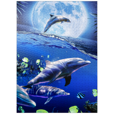 puzzleplate Moonlight Dolphin Gliding Through the Night Ocean - Random Galaxy 1000 Jigsaw Puzzle