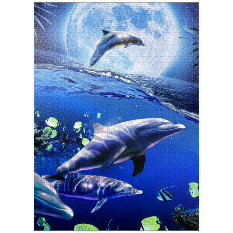 puzzleplate Moonlight Dolphin Gliding Through the Night Ocean - Random Galaxy 1000 Jigsaw Puzzle