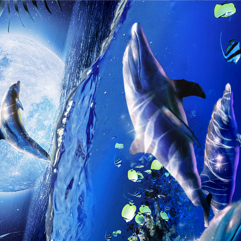 Moonlight Dolphin Gliding Through the Night Ocean - Random Galaxy 1000 Jigsaw Puzzle 3D Modell