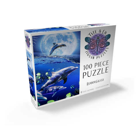Moonlight Dolphin Gliding Through the Night Ocean - Random Galaxy 100 Jigsaw Puzzle box view2