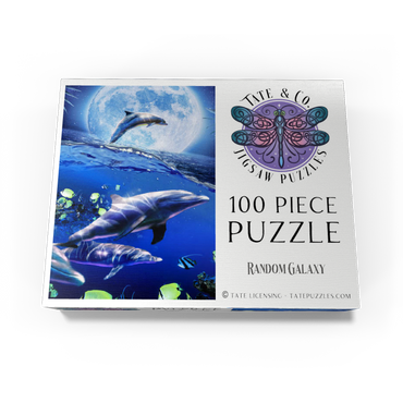 Moonlight Dolphin Gliding Through the Night Ocean - Random Galaxy 100 Jigsaw Puzzle box view3