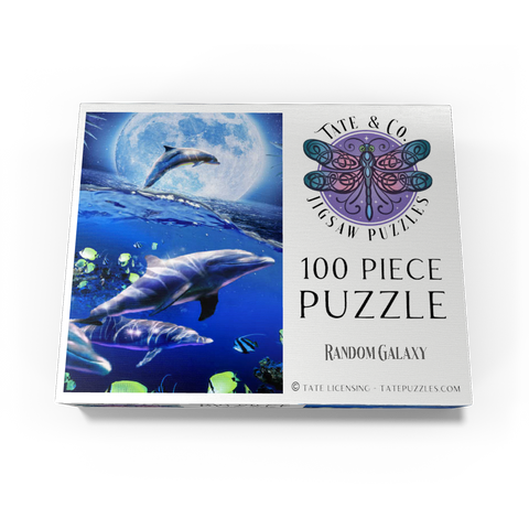 Moonlight Dolphin Gliding Through the Night Ocean - Random Galaxy 100 Jigsaw Puzzle box view3