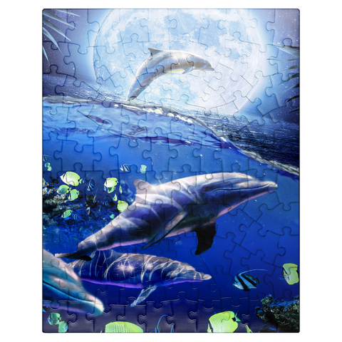 puzzleplate Moonlight Dolphin Gliding Through the Night Ocean - Random Galaxy 100 Jigsaw Puzzle