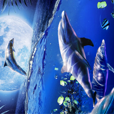 Moonlight Dolphin Gliding Through the Night Ocean - Random Galaxy 100 Jigsaw Puzzle 3D Modell