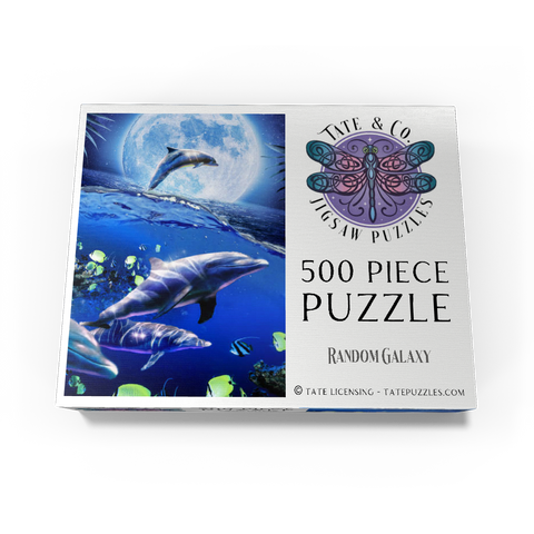Moonlight Dolphin Gliding Through the Night Ocean - Random Galaxy 500 Jigsaw Puzzle box view3