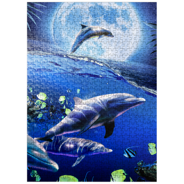 puzzleplate Moonlight Dolphin Gliding Through the Night Ocean - Random Galaxy 500 Jigsaw Puzzle
