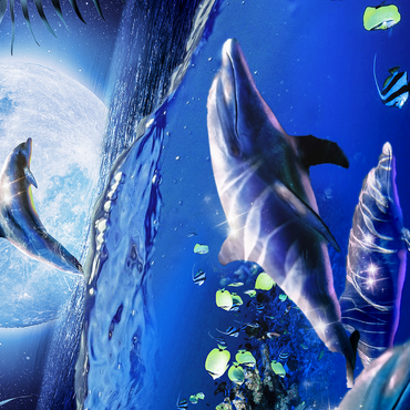 Moonlight Dolphin Gliding Through the Night Ocean - Random Galaxy 500 Jigsaw Puzzle 3D Modell